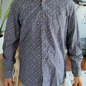 ROWM blue print button down collar dress shirt